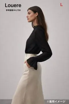 Ｌ【Louere】シアーブラウス 黒 フレア袖 オフィスカジュアル ￥4758