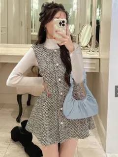 GRL ツイードペプラムベスト ワンピース