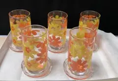 昭和レトロ　HOYA 5個組 花柄ガラスコップ&ソーサー