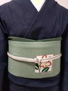 名古屋帯　縮緬　正絹　緑