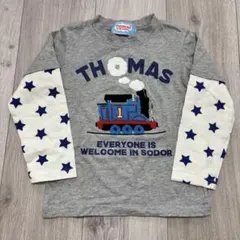機関車トーマス　重ね着風長袖Tシャツ 100cm グレー×星