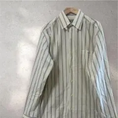 クロコダイル【39】ストライプ長袖シャツ 胸ポケット付き コットン100