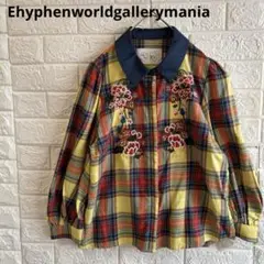 Ehyphenworldgallerymania フラワー刺繍チェックブラウス