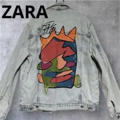 ザラ　バックペイント デニムジャケット ダメージ加工 オーバーサイズ　ZARA