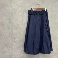 フレアスカート　上品　ネイビー　ベルト付き　オフィス　M
