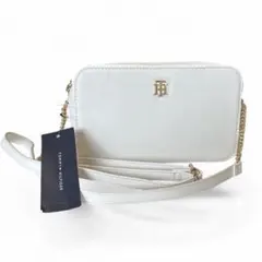 トミーヒルフィガー ショルダーバッグ 白 THロゴ　ゴールドチェーン