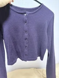 パープル クロップド丈 長袖カーディガン