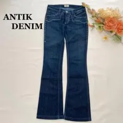 ANTIK DENIM USA製刺繍ブーツカットデニム26 濃紺牛革パッチフレア