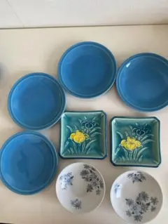 食器セット 青いか皿 花柄小皿 昭和レトロ
