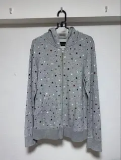 星柄 パーカー M グレー 総柄 美品 フルジップ