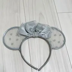 ディズニー カチューシャ シルバー リボン ハート柄 シースルー 耳 ミニー風