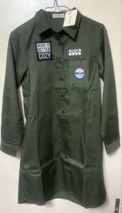 オリーブグリーン 長袖ワンピース