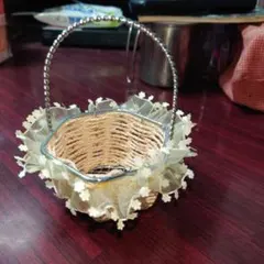 29460 八角形リボン付き小型籐バスケット