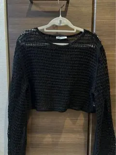 ZARA メッシュニット 長袖 ブラック L