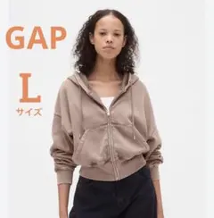 GAP ヴィンテージソフトフルジップウェッジフーディ ブラウン L