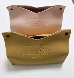 【美品・2個セット】北欧風 PUレザー ティッシュケース（ピンク＆イエロー）