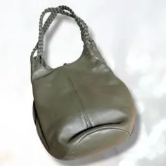 昭和レトロ ハンドバッグ がま口 編み込みハンドル カーキ 高島屋 5418