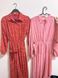 昭和　レトロ　花柄長袖ワンピース　セット