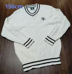 ★サンタバーバラポロ★ホワイトケーブルニットVネックセーター★150★POLO★