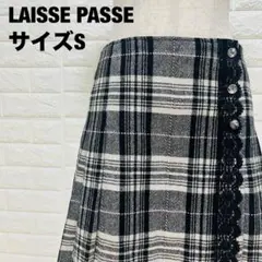 LAISSE PASSE チェック柄フレアスカート レース×ボタン付き【738】のサムネイル