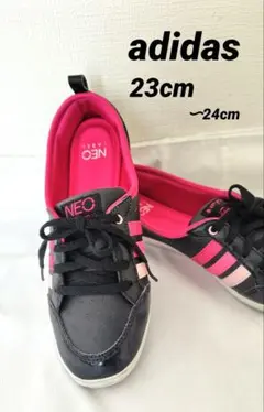 adidas NEO 黒 ピンク スニーカー★23〜24cm