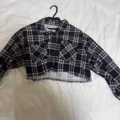 クロップドチェックシャツ ブラック・ホワイト