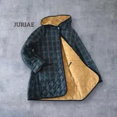 JURIAE リバーシブル チェック柄 キルティングコート2way フード付