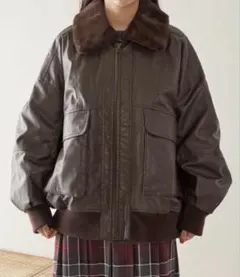 FREAK'S STORE ブラウン　ファー襟付きフェイクレザーブルゾン