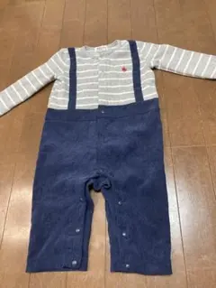 ストライプロンパース サスペンダー付き 80
