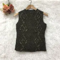 ★ヴィンテージ★リブ ノースリーブ シャツ【F】カーキー ギャザー 個性的