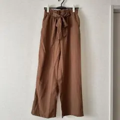 【美品】試着のみ ウエストリボン ワイドパンツ ブラウン ストライプ