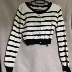 ニットカーディガン ショート丈 ボーダー