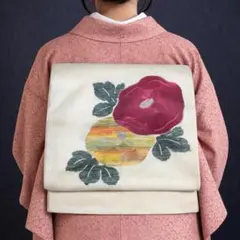 【D4-151】名古屋帯 名古屋仕立て 肌色 366cm お太鼓柄 リメイクにも