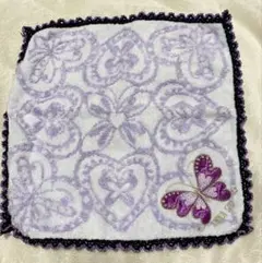 ANNA SUI タオルハンカチ 紫 ハート 蝶