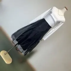 スクエアネックカットソー×チュールフレアロングスカートドッキングワンピース9号Ｍ