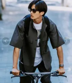 グリーンレーベル ドットエア ダブルパッチポケット バンドカラー シャツ