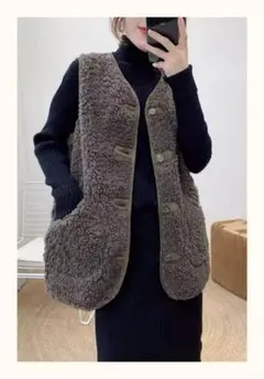 新作 ゆったり レイヤード ベスト アウター ペティート 暖かい ボタン