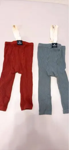 puppapupo 2つセット　リブ編みサスペンダー付きボトムス