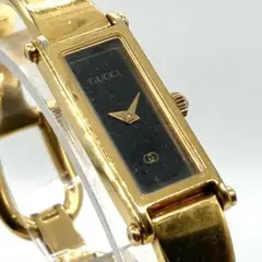 【稼動】 グッチ バングルウォッチ 腕時計 QZ ゴールド 黒文字盤 1500L