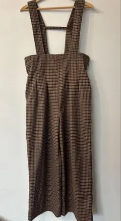 Bab ブラウン系チェック サロペット ワイドパンツ