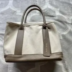 トートバッグ アイボリー/ベージュ キャンバス/レザー　インナーポーチ付き