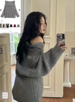 最終値下げ！新品★オフショルダーニットワンピ★ミニワンピ★グレー★肩出し★