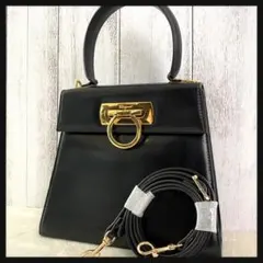 【美品☆大人気】フェラガモ ガンチーニ ハンドバッグ 2way ブラック