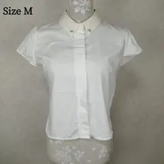 WILLSELECTION 襟ビジュー 半袖 ブラウス M 白 コットン混