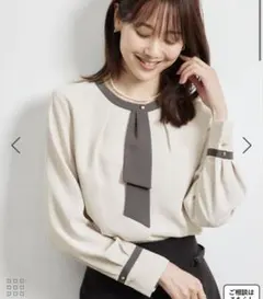 ロペピクニック ジョーゼット配色ボウタイ風ブラウス