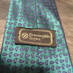 美品Zegna　伊製ネクタイ　エメラルドグリーン＆パープルペイズリー大剣先8.7のサムネイル