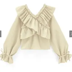 GRLドビーストライプ柄クロスフリルリボンブラウス[fo1942]