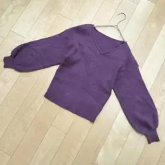 ✨グレイル✨GRL ボリュームスリーブニットセーター【F】パープル リブ素材