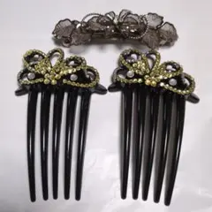 リボンと花モチーフのバレッタセット