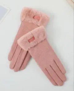 ピンク カシミヤ手袋 ファー付き　レディース
